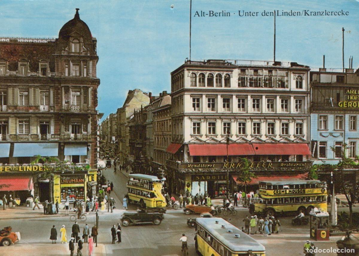 Cartoline: Germany Berlin Alt Unter den Linden Kranzlerecke Street Scene Buses Cars *YAX094