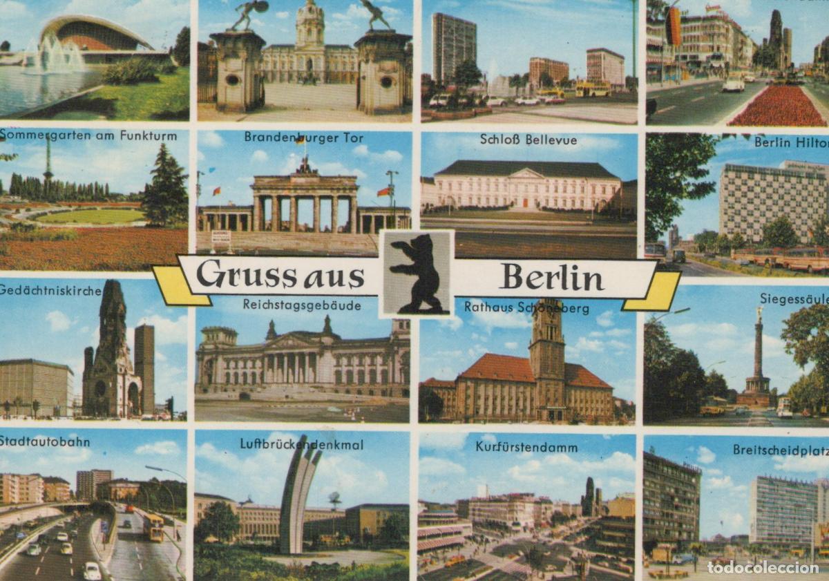 Postcards: Germany Berlin Multi View Brandenburg Gate Reichstag Hilton *YAX461