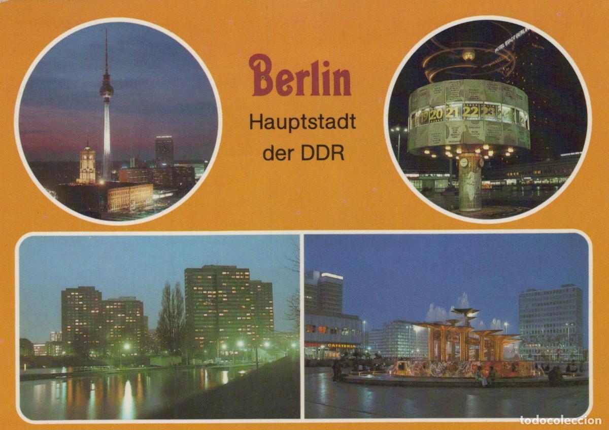 Postcards: Germany Berlin Ddr Collage TV Tower World Clock Fountain Architecture *YAX199