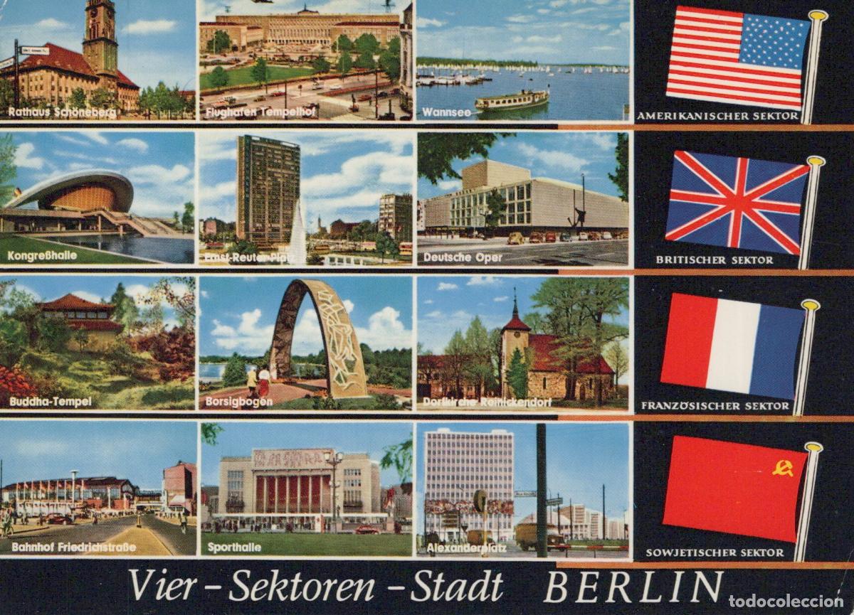 Postales: Germany Berlin Four Sector City Collage With Flags and Unposted *YAX233