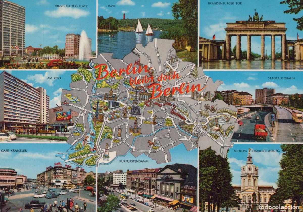 Cartes Postales: Germany Berlin Multi View Collage Brandenburg Gate Havel River City Map *YAX289