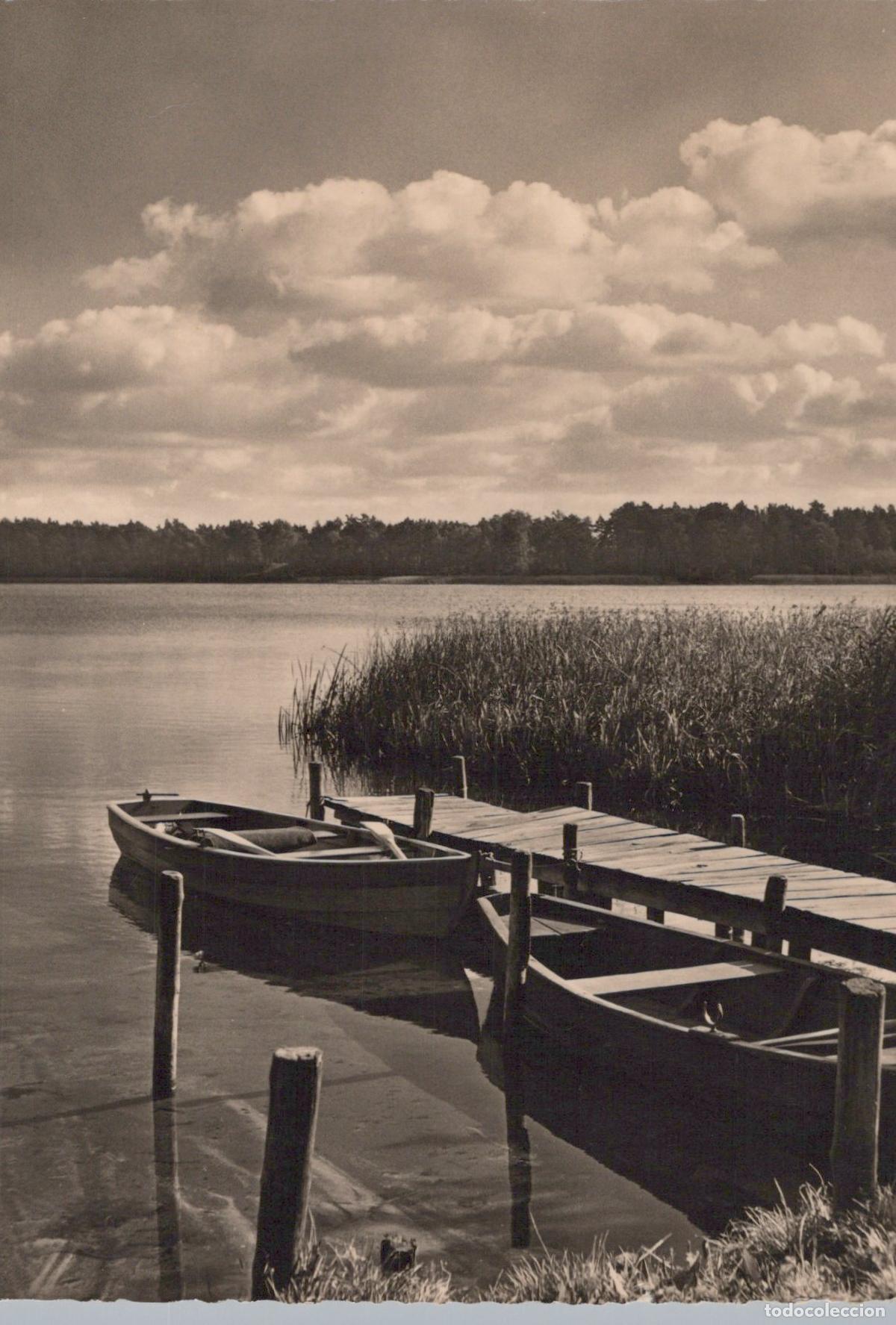 Cartoline: Germany Lake Landscape With Wooden Boats and Pier Real Photo Unposted *YAX805