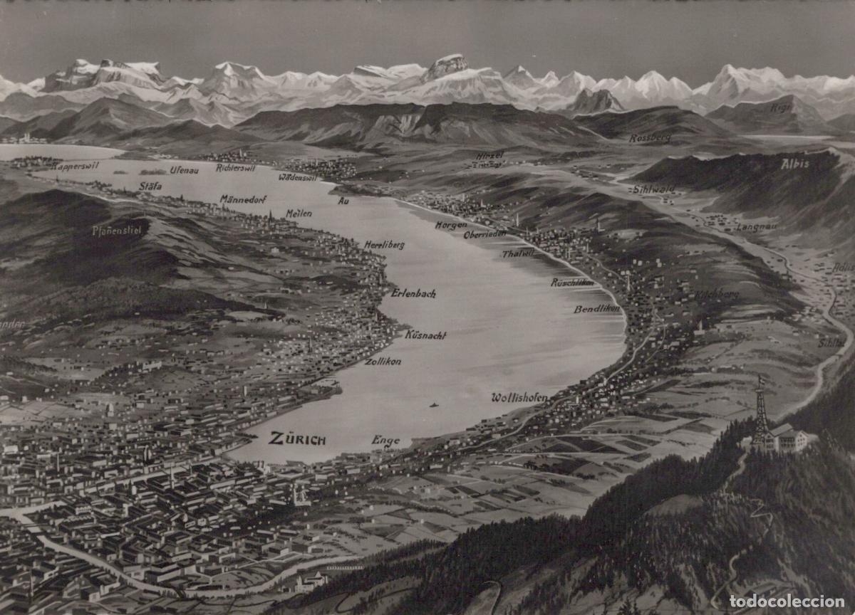 Postales: Switzerland Zurich Lake and City Aerial View Mountains Landscape *YAX873