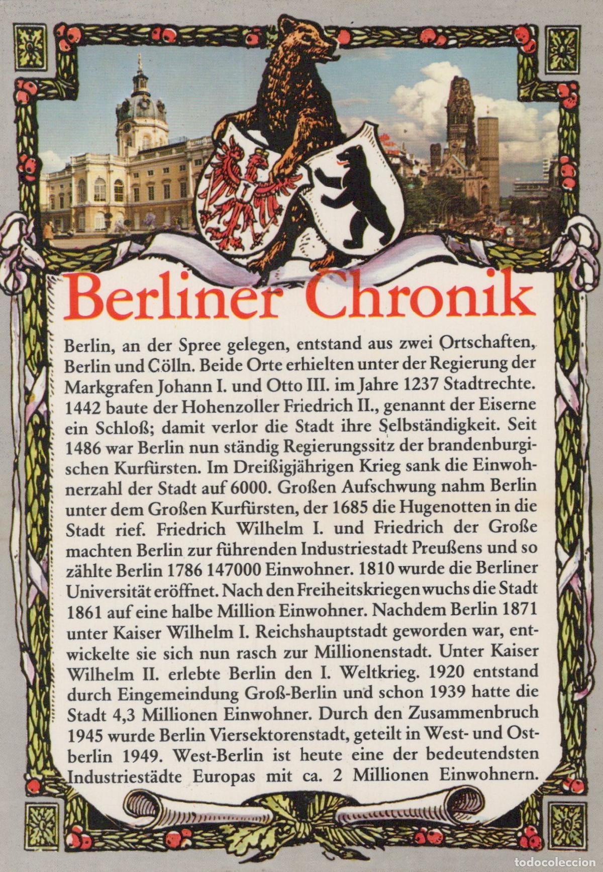Postales: Germany Berlin Chronicle Cityscape With Bear Crest Historical Unposted *YAX602