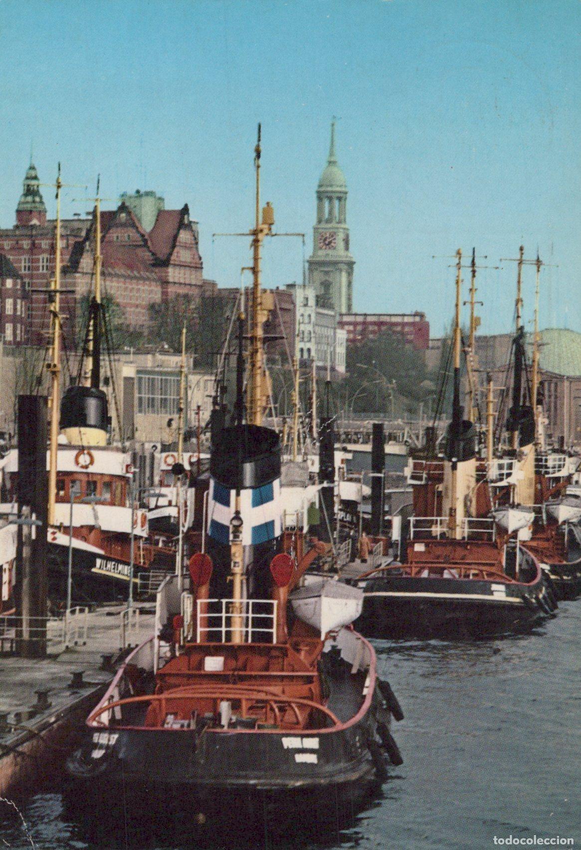 Postais: Germany Hamburg Historic Port With Tugboats and Cityscape 1950s *YAX926
