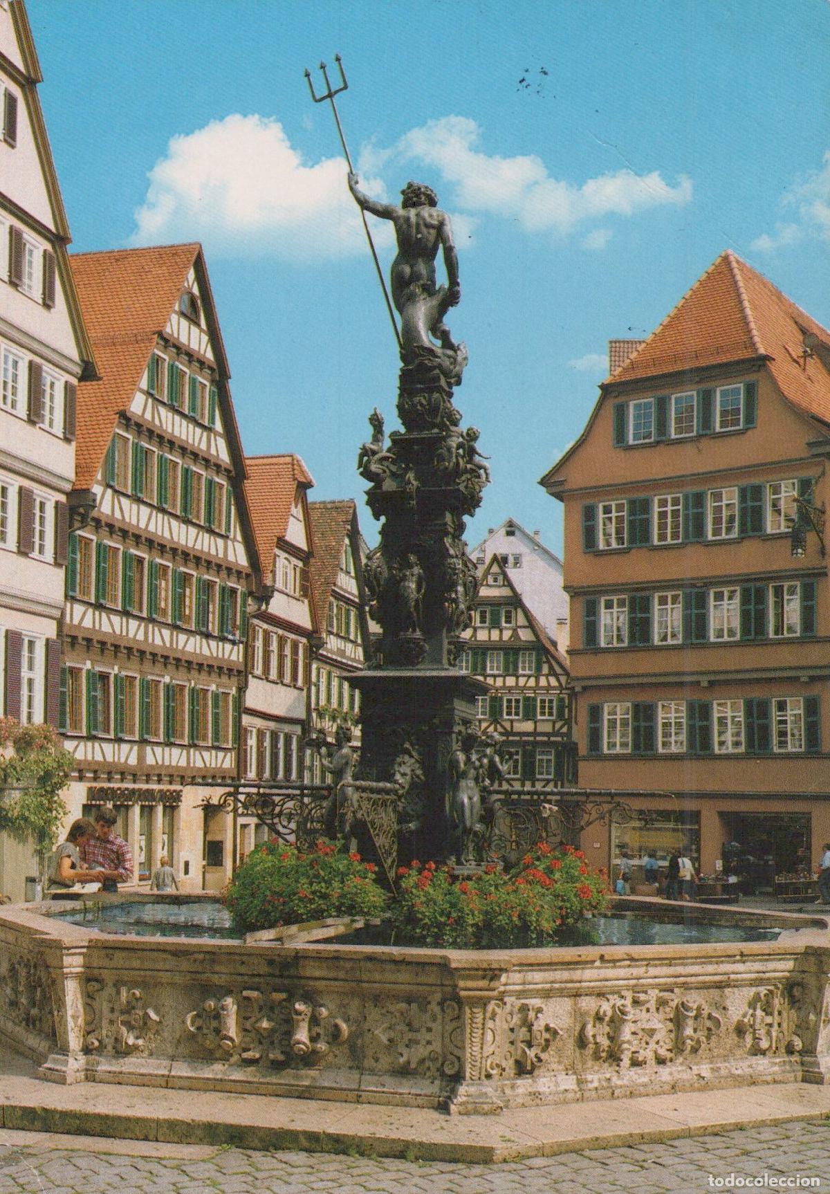 Cartoline: Germany T&uuml;bingen Neptune Fountain Historic Half Timbered Buildings *YAX956