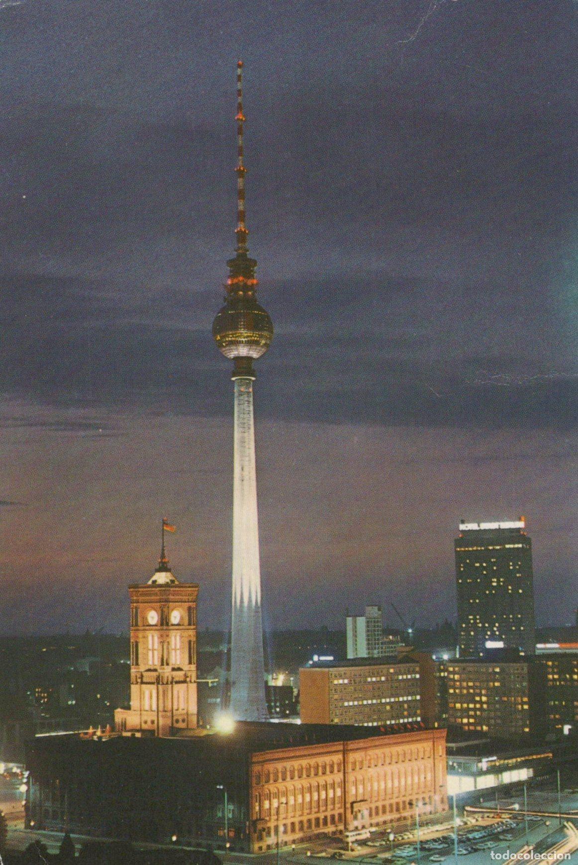Postcards: Germany Berlin TV Tower and Radio House At Night Architecture *YAX664