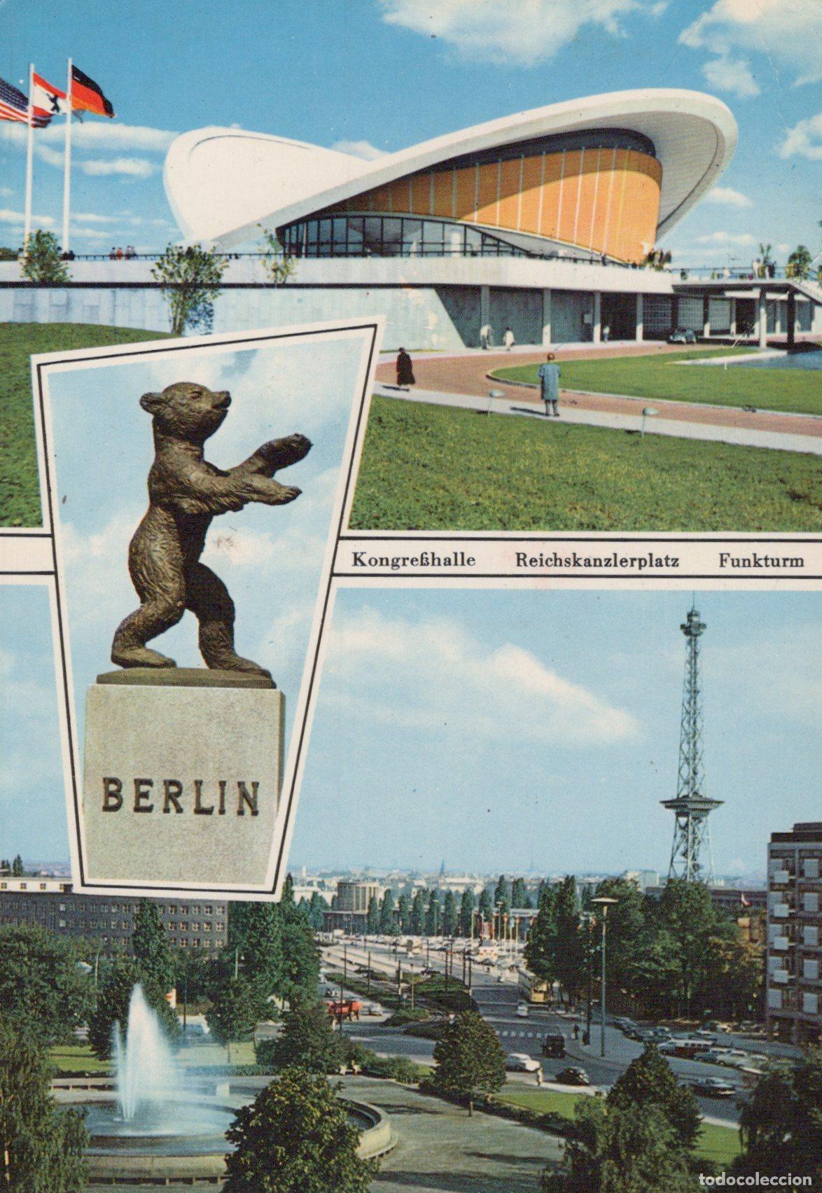 Cartoline: Germany Berlin Kongresshalle Funkturm Bear Statue and Cityscape *YAX680