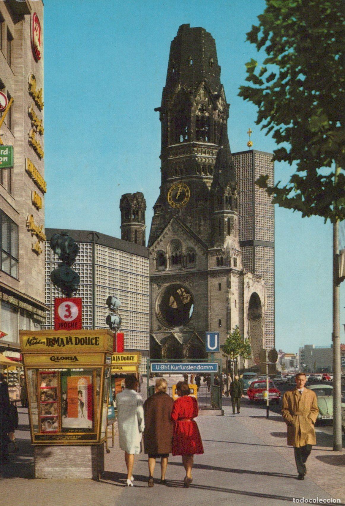 Cartoline: Germany Berlin Kaiser Wilhelm Memorial Church Kurf&uuml;rstendamm 1950s *YAX700