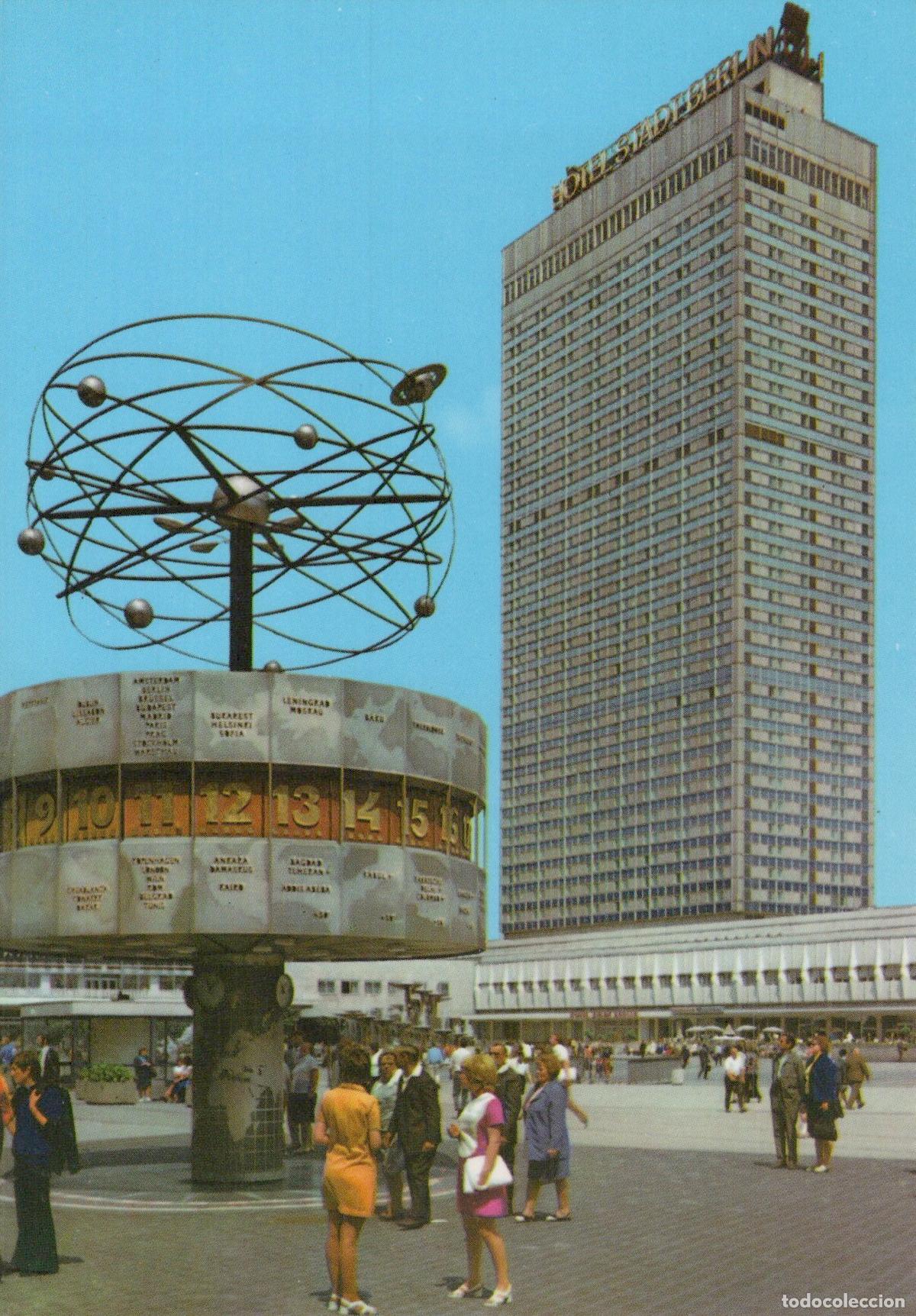 Postcards: Germany Berlin Alexanderplatz World Time Clock and Hotel Stadt Unposted *YAX748