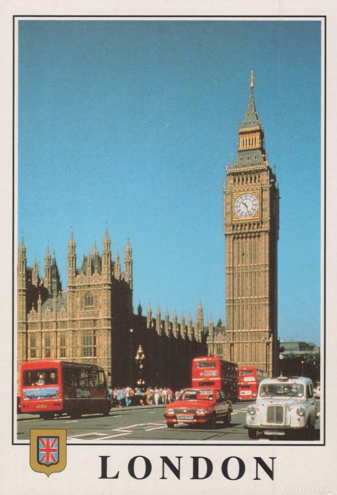 Postkarten: United Kingdom London Big Ben Parliament Red Buses Taxis Street Unposted *YAY017