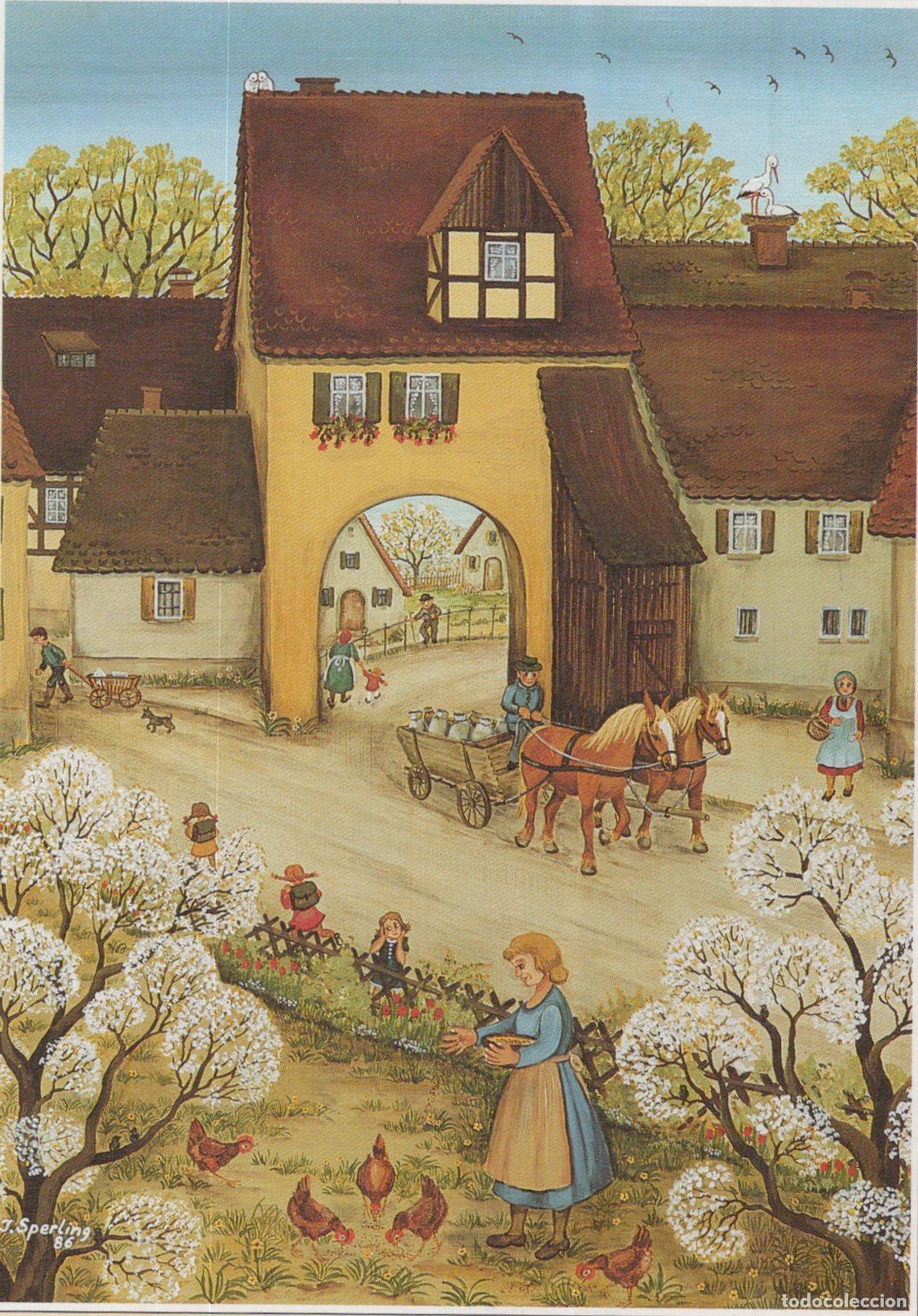 Postais: Germany Celle German Village Scene With Horse Drawn Cart Chickens and *YAY055