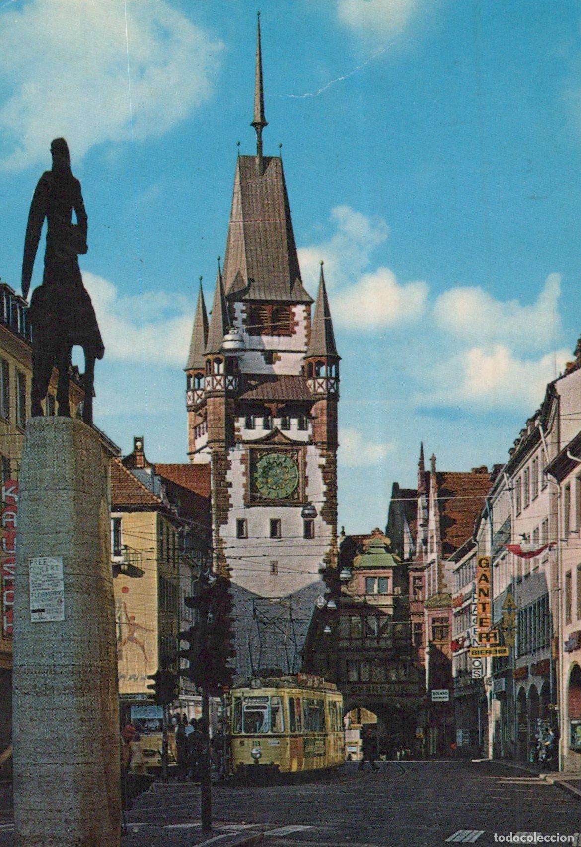 Postais: Germany Freiburg IM Breisgau Martinstor Tram Statue Street Scene *YAY064