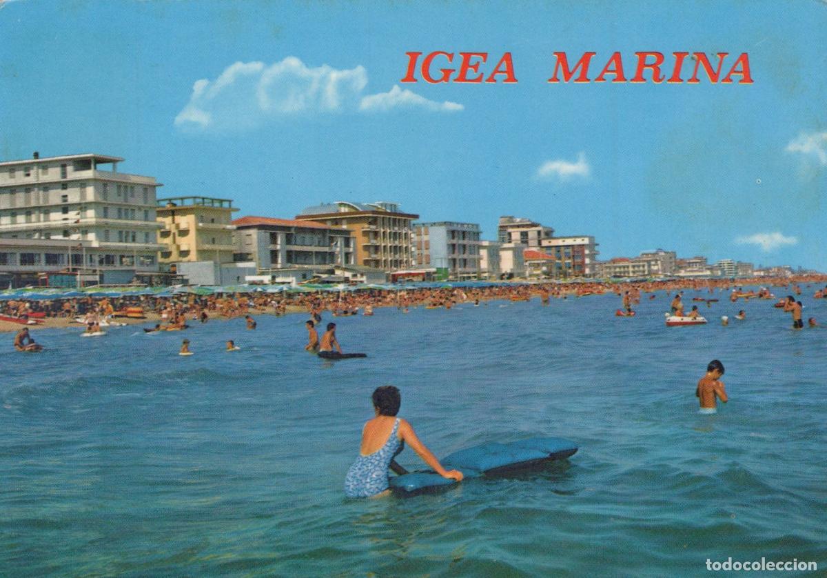 Cartes Postales: Italy Igea Marina Beach Scene With Swimmers and Coastal Buildings *YAY107