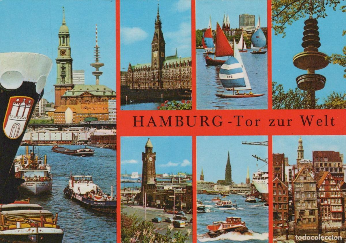 Postales: Germany Hamburg City Collage Boats Architecture River Elbe *YAY339