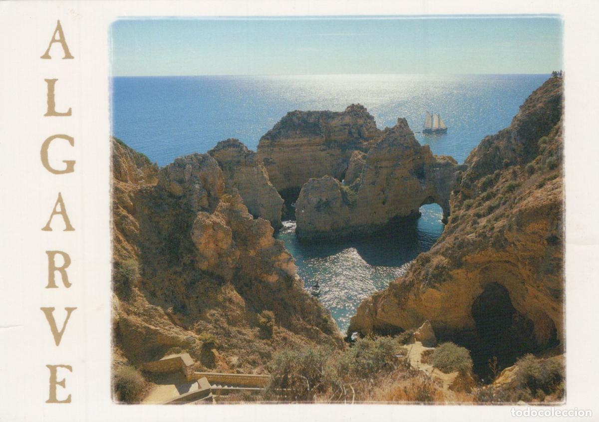 Postais: Portugal Ponta Da Piedade Algarve Coastal Cliffs Ocean Sailboat *YAY347
