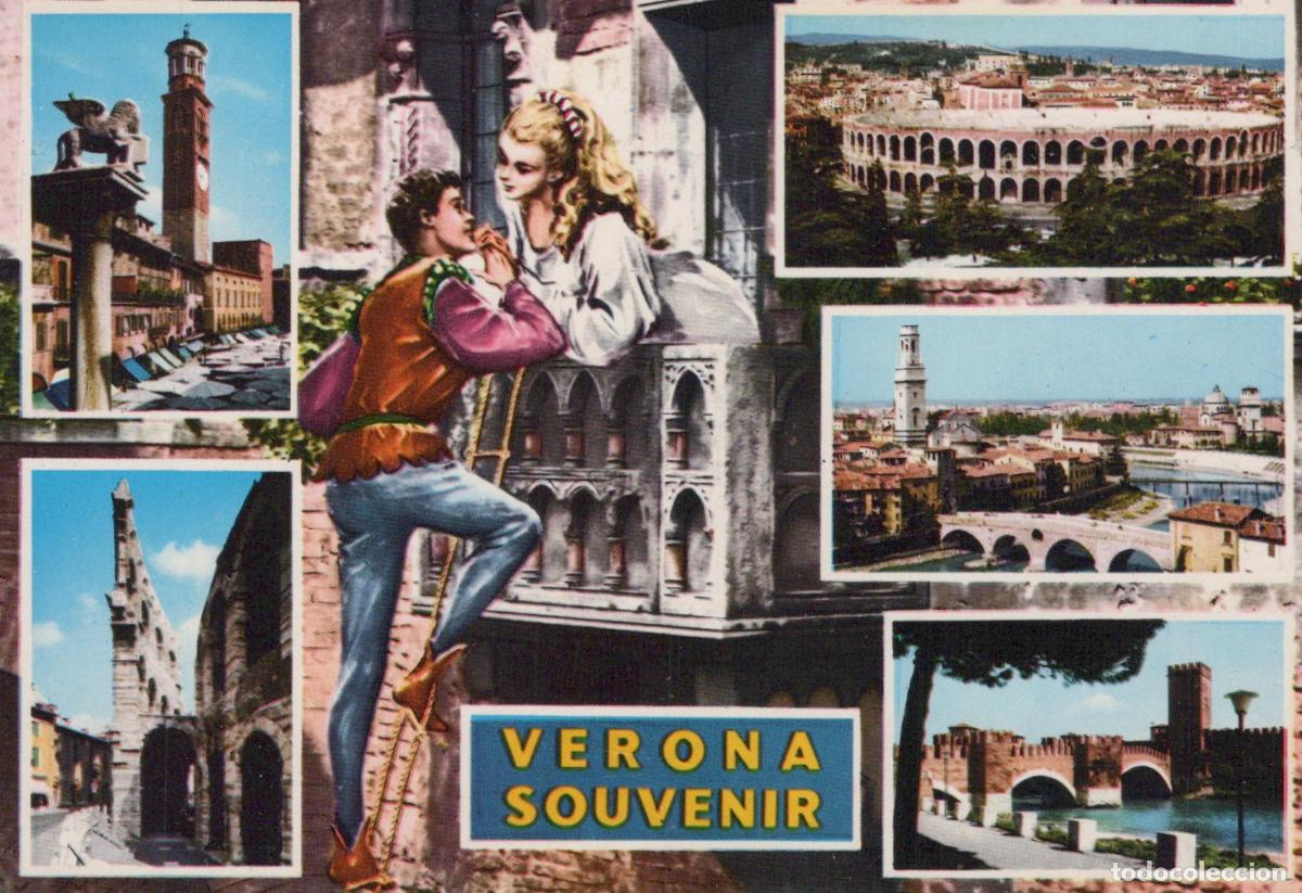 Postkarten: Italy Verona Souvenir With Arena Bridges and Romeo Juliet Unposted *YAY371