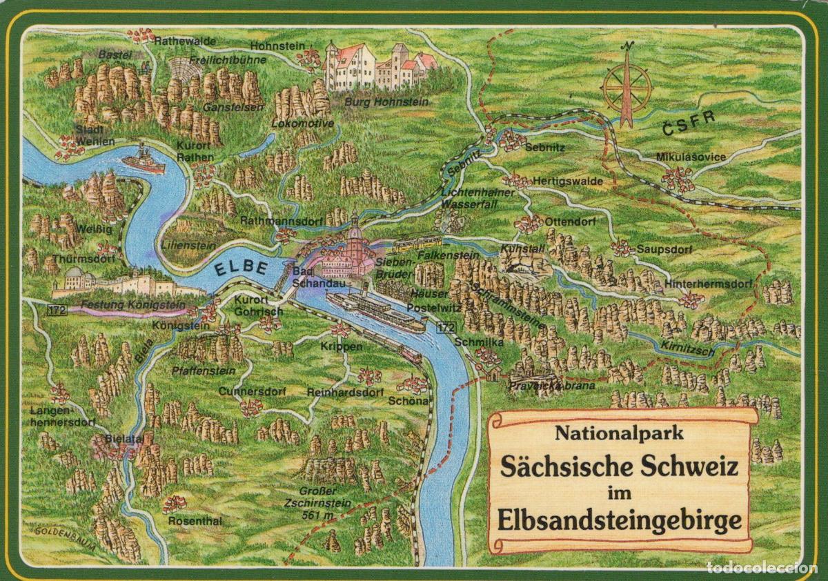 Postkarten: Germany Bad Schandau Map of Saxon Switzerland National Park Unposted *YAY491