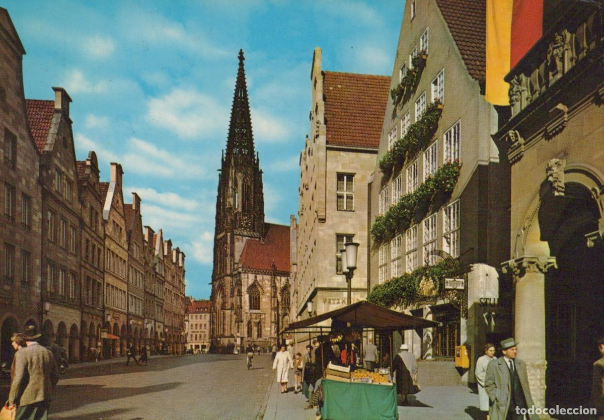 Postkarten: Germany M&uuml;nster Prinzipalmarkt With St Lamberti Church 1950s *YAY188