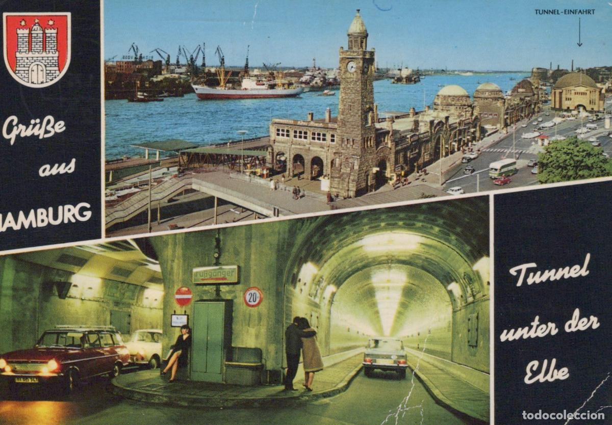 Postkarten: Germany Hamburg St Pauli Piers and Elbe Tunnel 1960s *YAY653