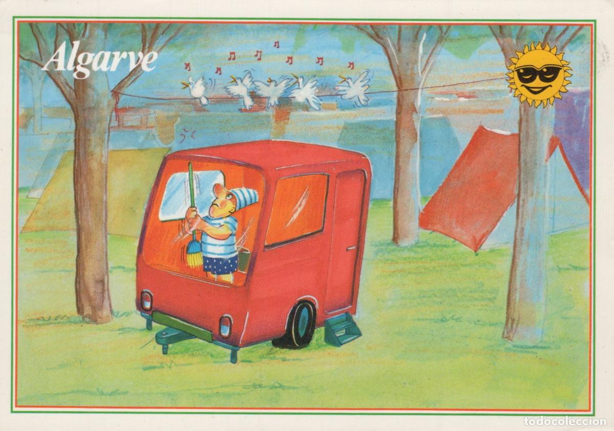 Cartes Postales: Portugal Cartoon of A Man in A Red Camper van At A Campsite in Algarve *YAY340