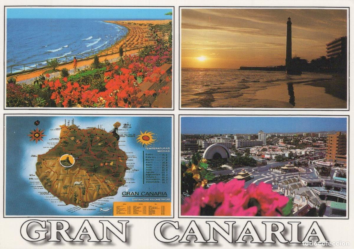 Postcards: Spain Gran Canaria Multi View Beach Lighthouse Map Cityscape Flowers *YAY344
