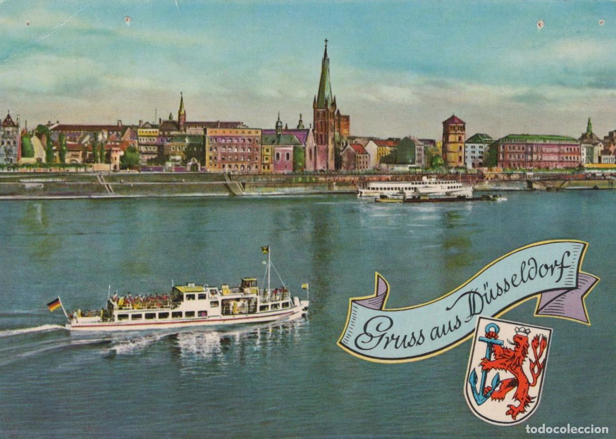 Postcards: Germany Dusseldorf Rhine River Cityscape With Passenger Boats *YAY401