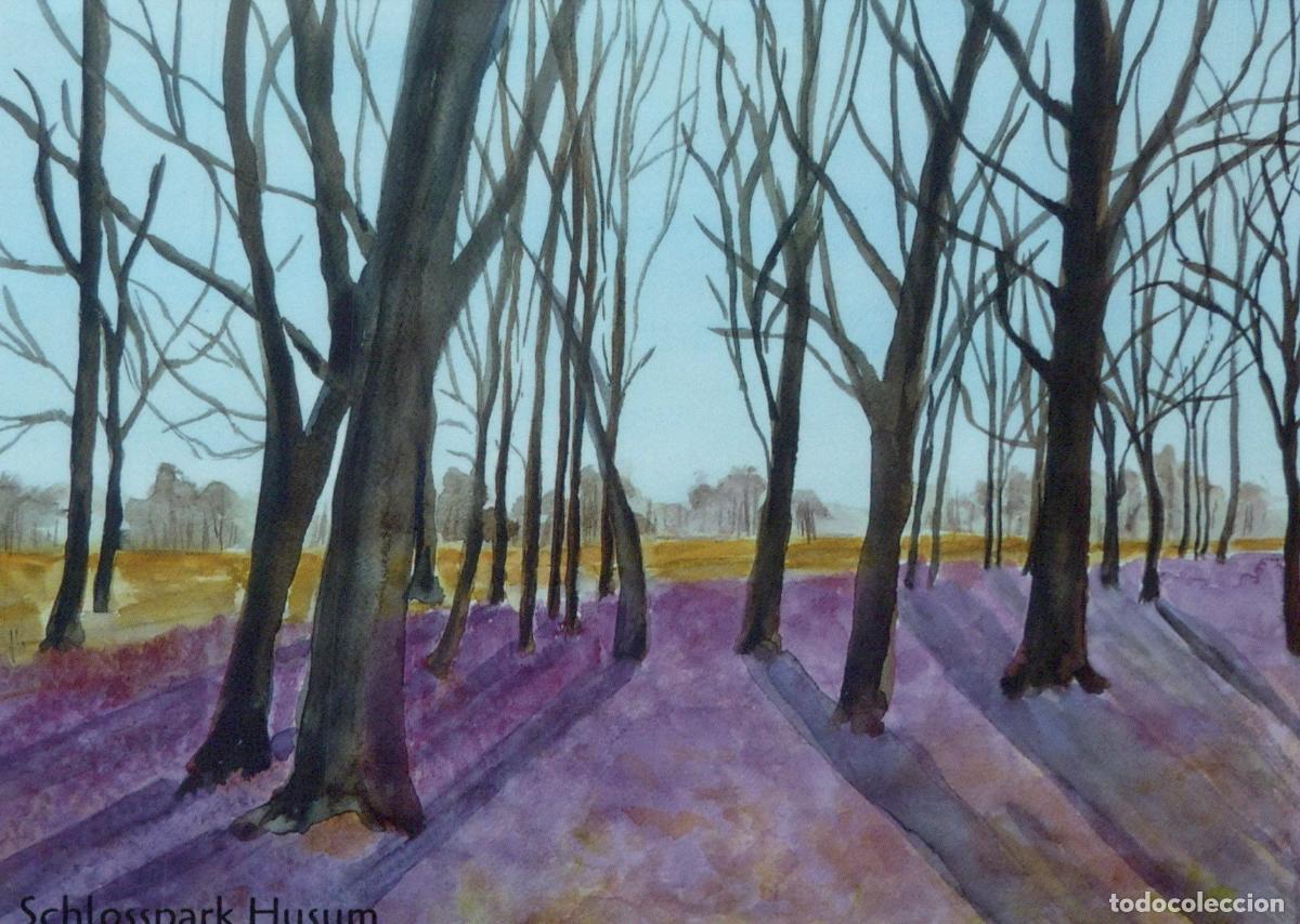 Postais: Germany Husum Schlosspark Watercolor Painting Bare Trees Purple Ground *YAY421
