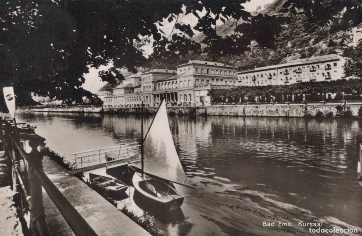 Postais: Germany Bad Ems Kursaal With Sailboat On River Lahn *YAY826