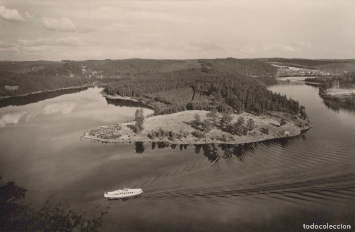 Cartes Postales: Germany Ebersdorf Bleiloch Saaletalsperre Lake Aerial View With Boat *YAY850