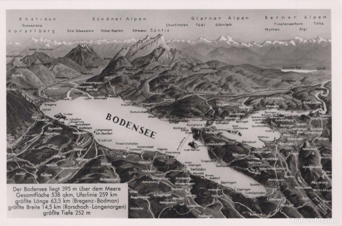 Postales: Germany Bodensee Lake Constance Map With Surrounding Alps and Unposted *YAY807