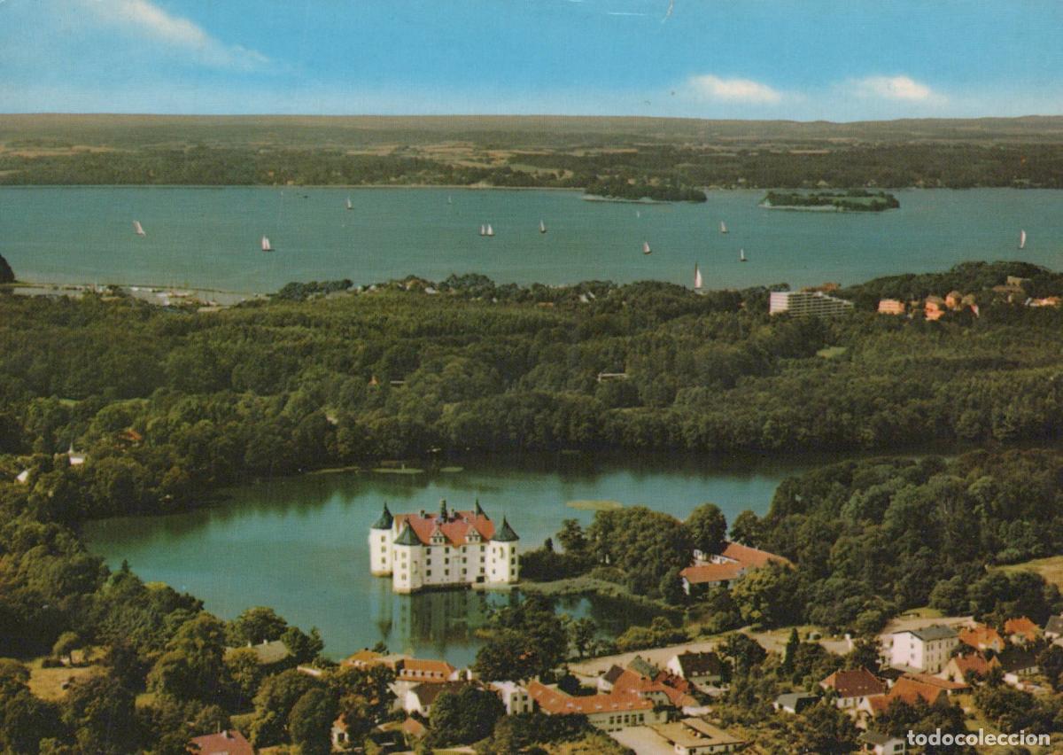 Postcards: Germany Gl&uuml;cksburg Castle Aerial View Lake Sailboats Town *YAY611