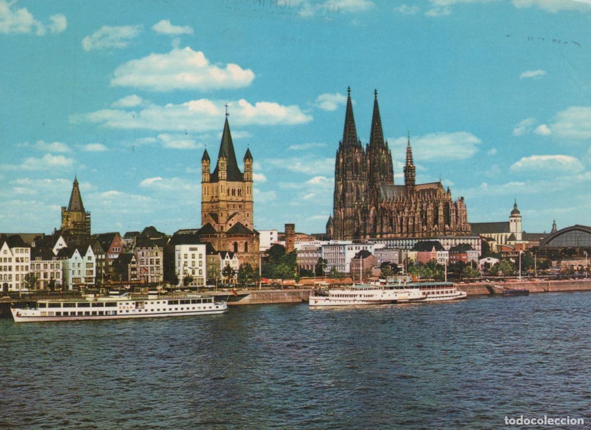 Cartoline: Germany Cologne Rhine River With Cathedral Great St Martin Church Boats *YAY639