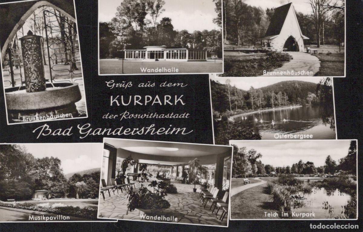 Cartoline: Germany Bad Gandersheim Kurpark Multi View Wandelhalle Brunnenh&auml;uschen *YAY754