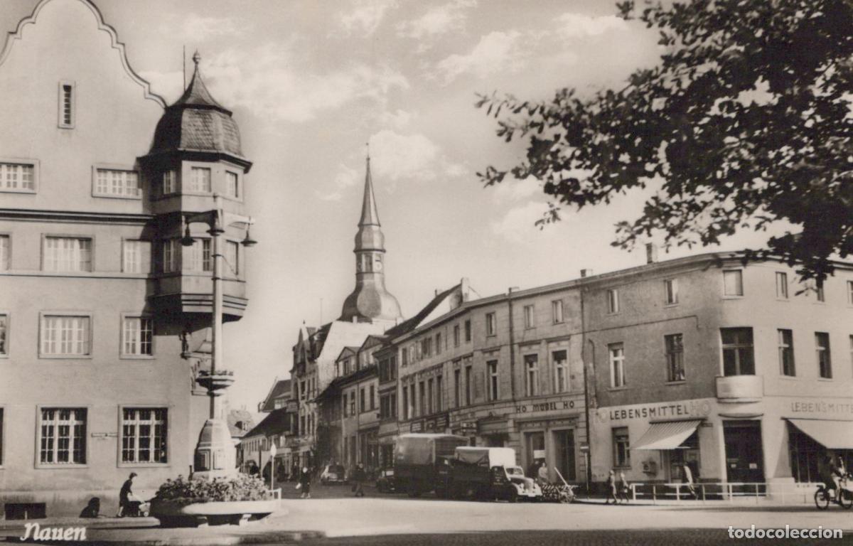 Postais: Germany Nauen Ernst Th&auml;lmann Platz Street View With Buildings and Spire *YAY930