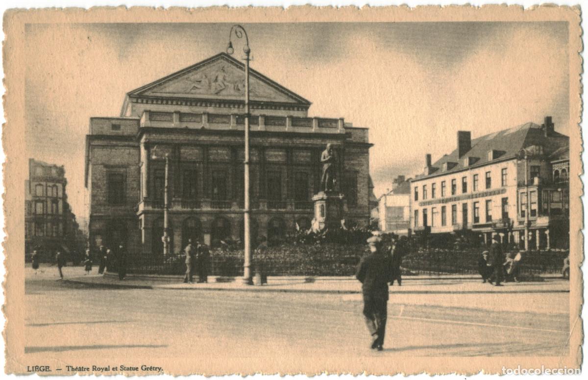 Postales: LI&Egrave;GE_Th&eacute;&acirc;tre Royal et la statue Gr&eacute;try_J. Bellens / Teatros de B&eacute;lgica