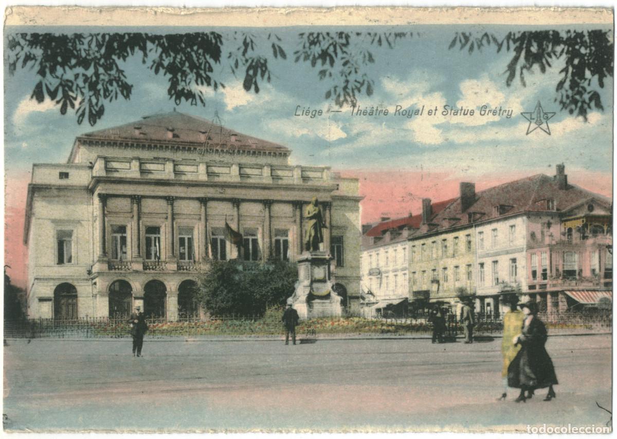 Postales: LI&Egrave;GE_Th&eacute;&acirc;tre Royal et statue Gr&eacute;try_Emile Dumont / Teatros de B&eacute;lgica