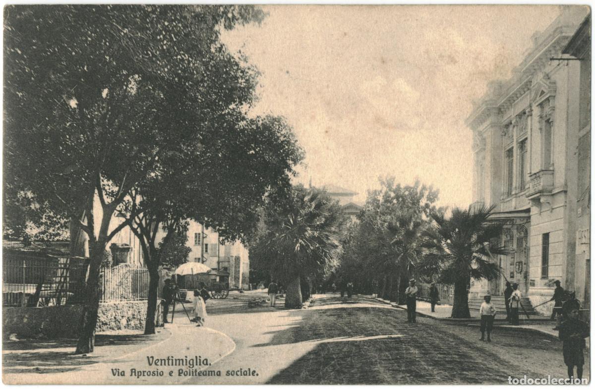Postales: VENTIMIGLIA_Via Aprosio e Politeama sociale_G. L. Riello; 43 / Teatros de Italia