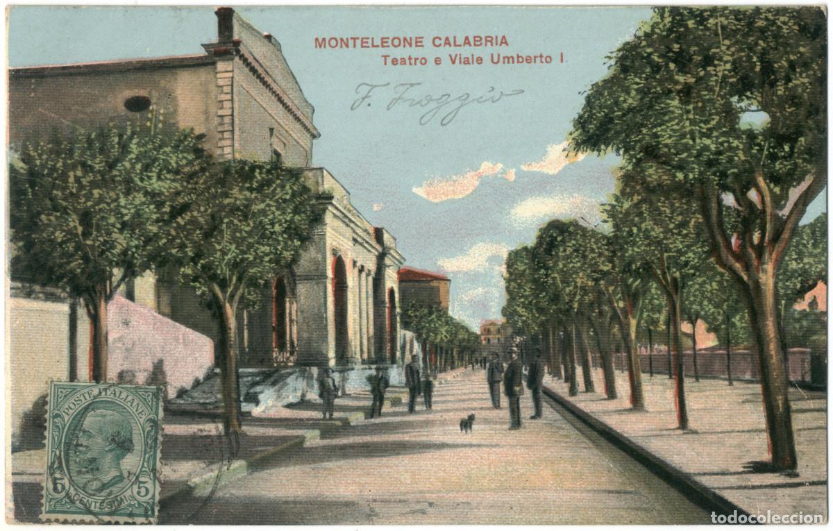 Postales: MONTELEONE CALABRIA_Teatro e Viale Umberto I_B. Proto / Teatros de Italia