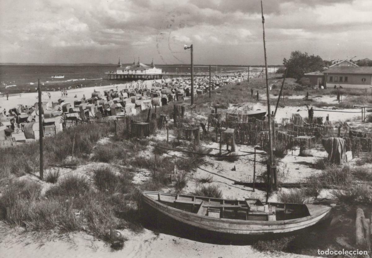 Cartoline: Germany Wolgast Ahlbeck Beach With Pier and Fishing Boats *YAZ078
