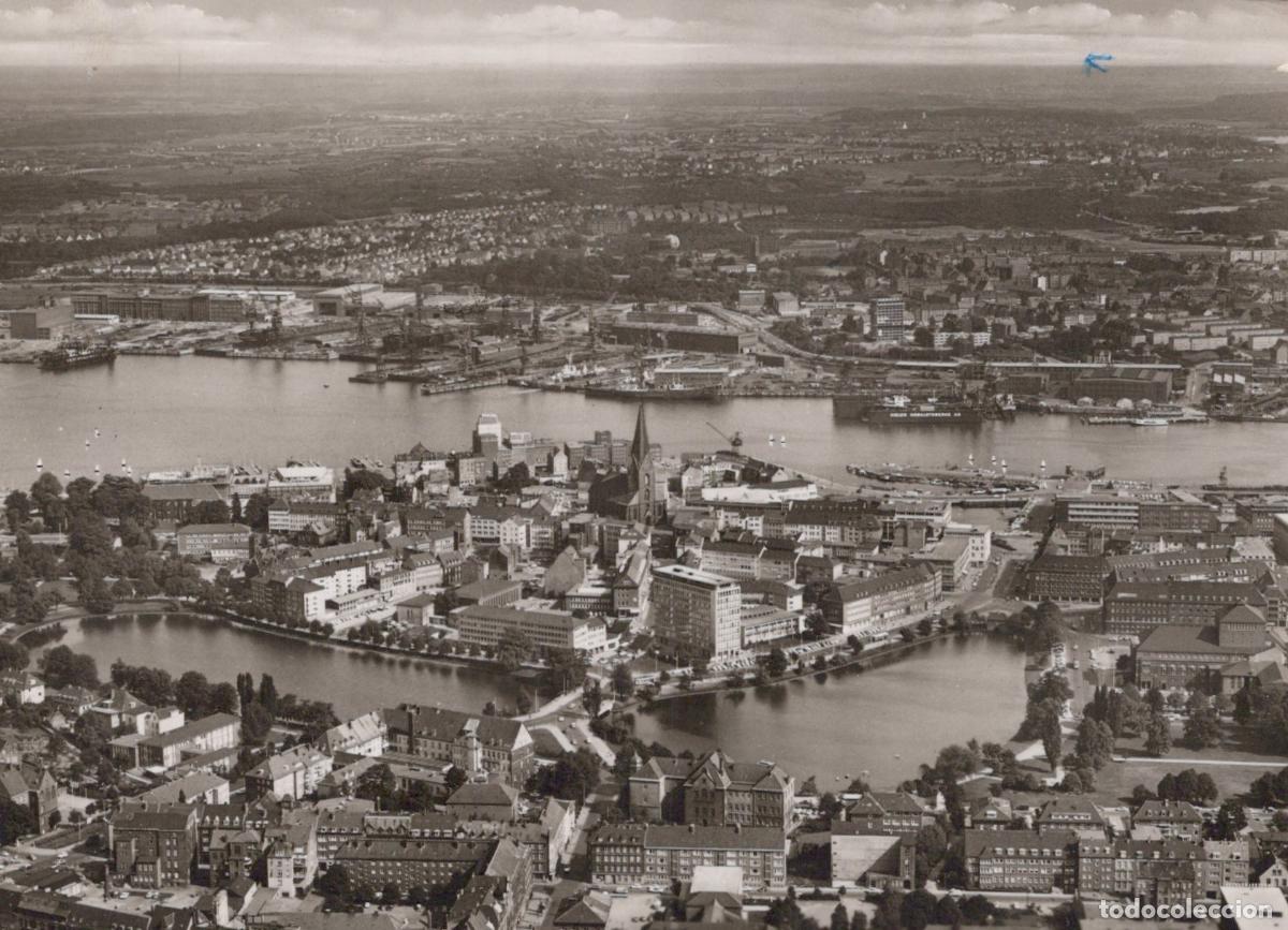 Cartoline: Germany Kiel Aerial View Cityscape With Harbor and Lakes 1960s *YAZ099
