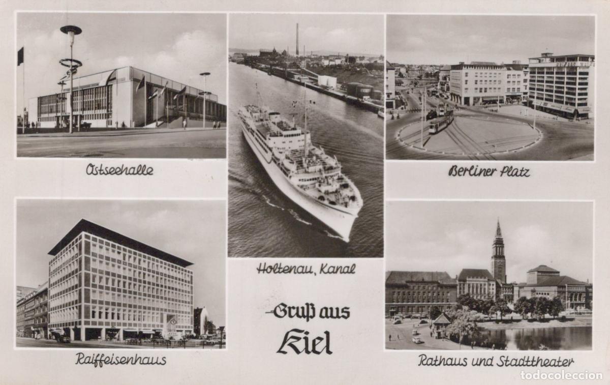 Cartoline: Germany Kiel Multi View Ostseehalle Holtenau Canal Rathaus Stadtteater *YAZ100