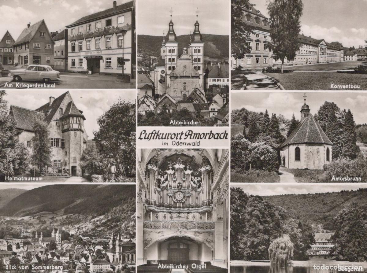 Postcards: Germany Amorbach Collage of Landmarks Including the Abbey Church *YAZ135