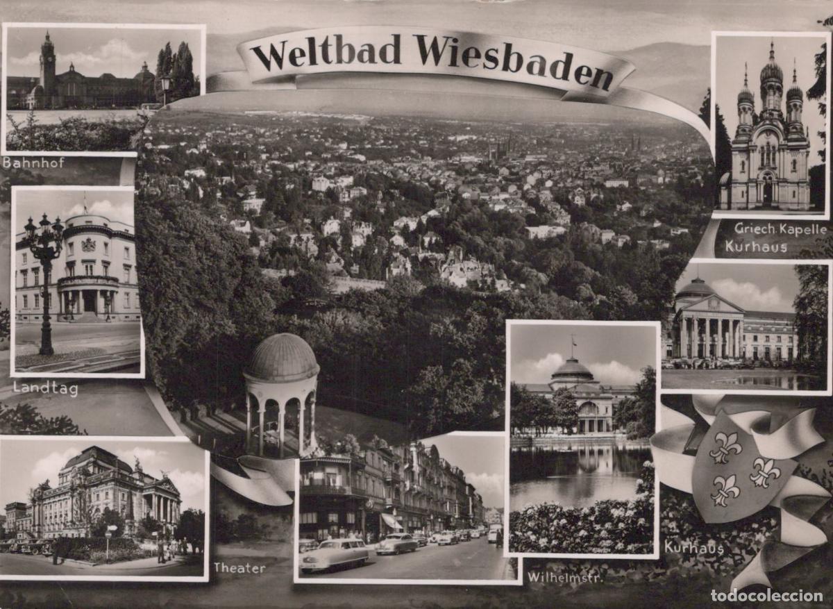 Postcards: Germany Wiesbaden City View Collage Bahnhof Landtag Theater Real Photo *YAZ137