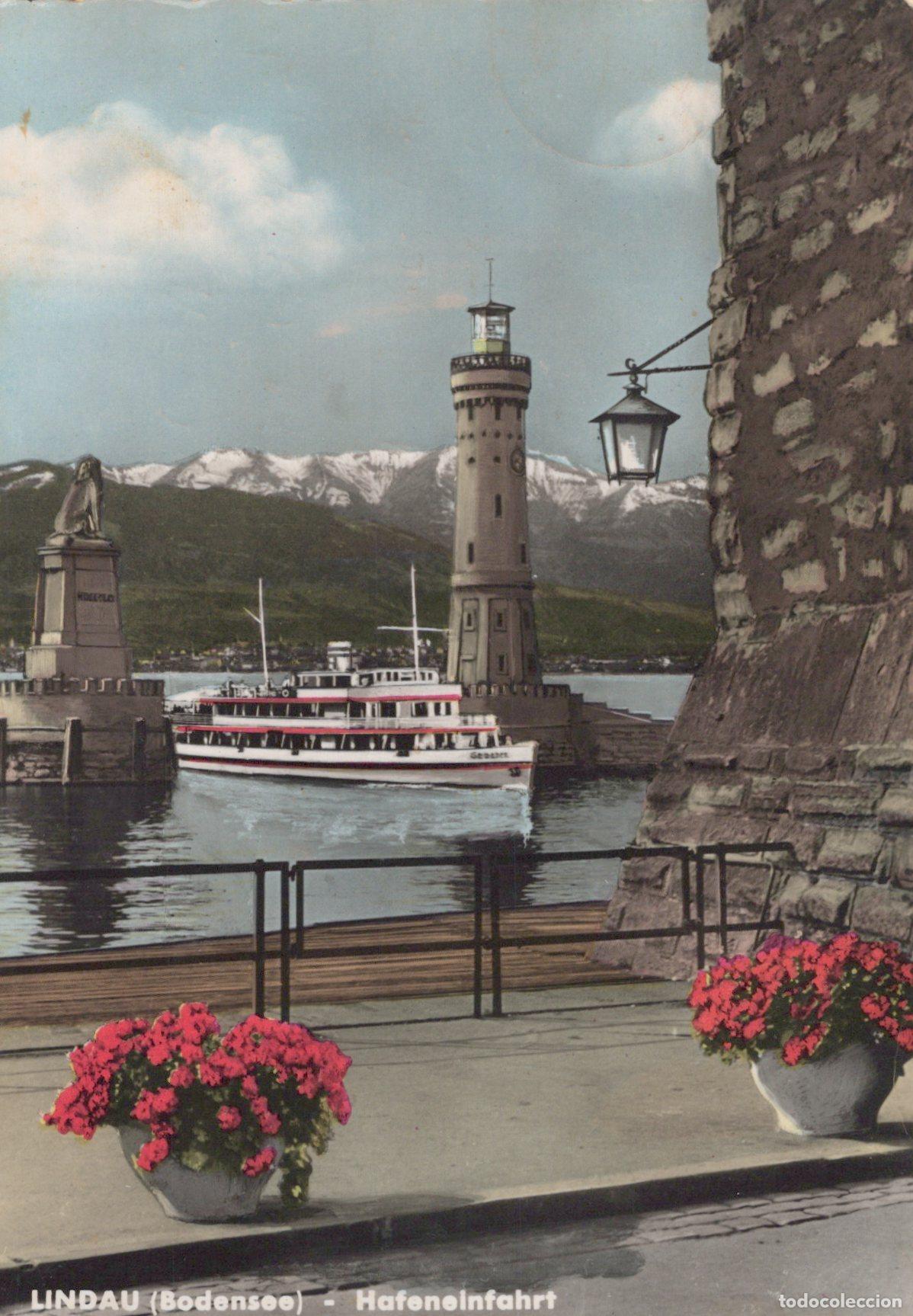 Cartoline: Germany Lindau A Bodensee Lindau Bodensee Hafeneinfahrt Lighthouse Lion *YAZ558