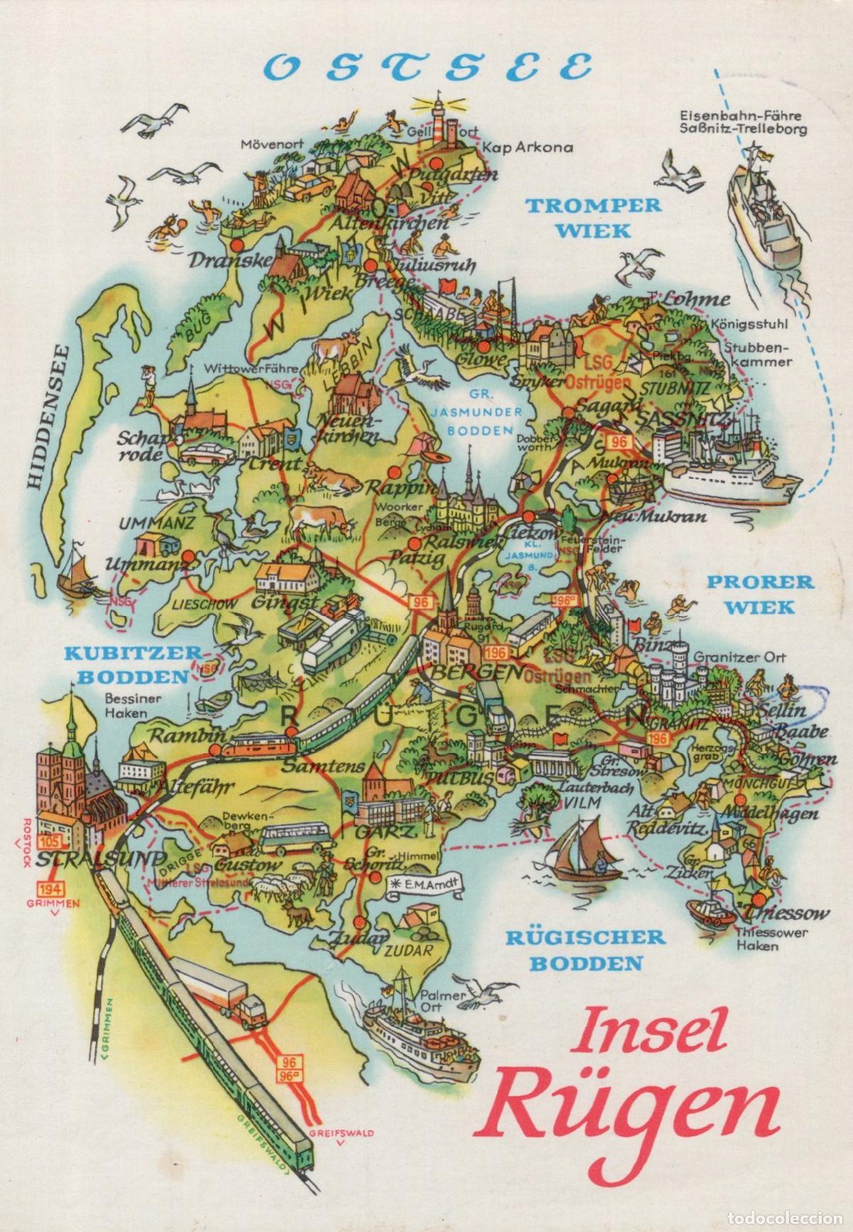 Postales: Germany Ruegen Island Map *YAZ667