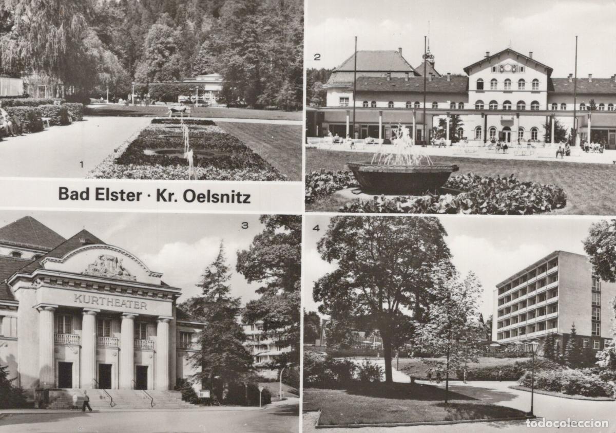 Cartoline: Germany Bad Elster Kurtheater Badeplatz Bettenhaus Badecafe 1950s *YAZ185