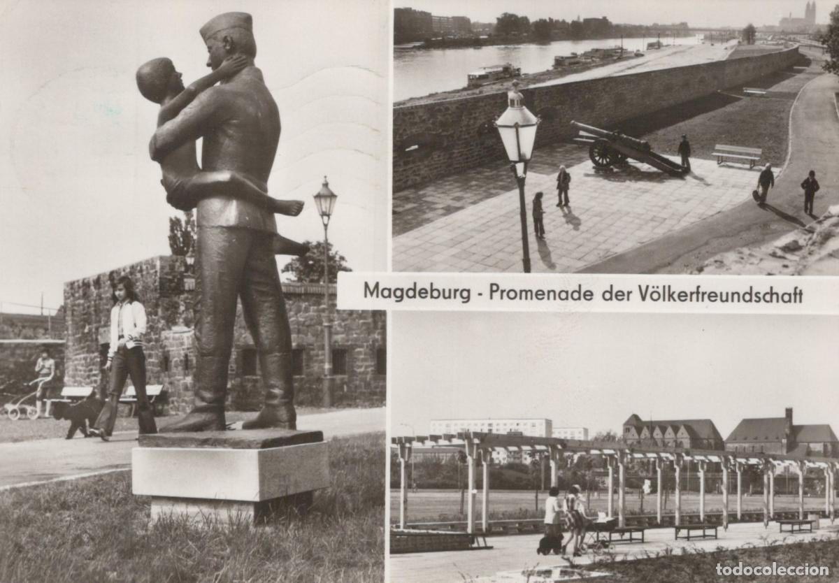 Postcards: Germany Magdeburg Promenade der V&ouml;lkerfreundschaft Statue River Elbe *YAZ299