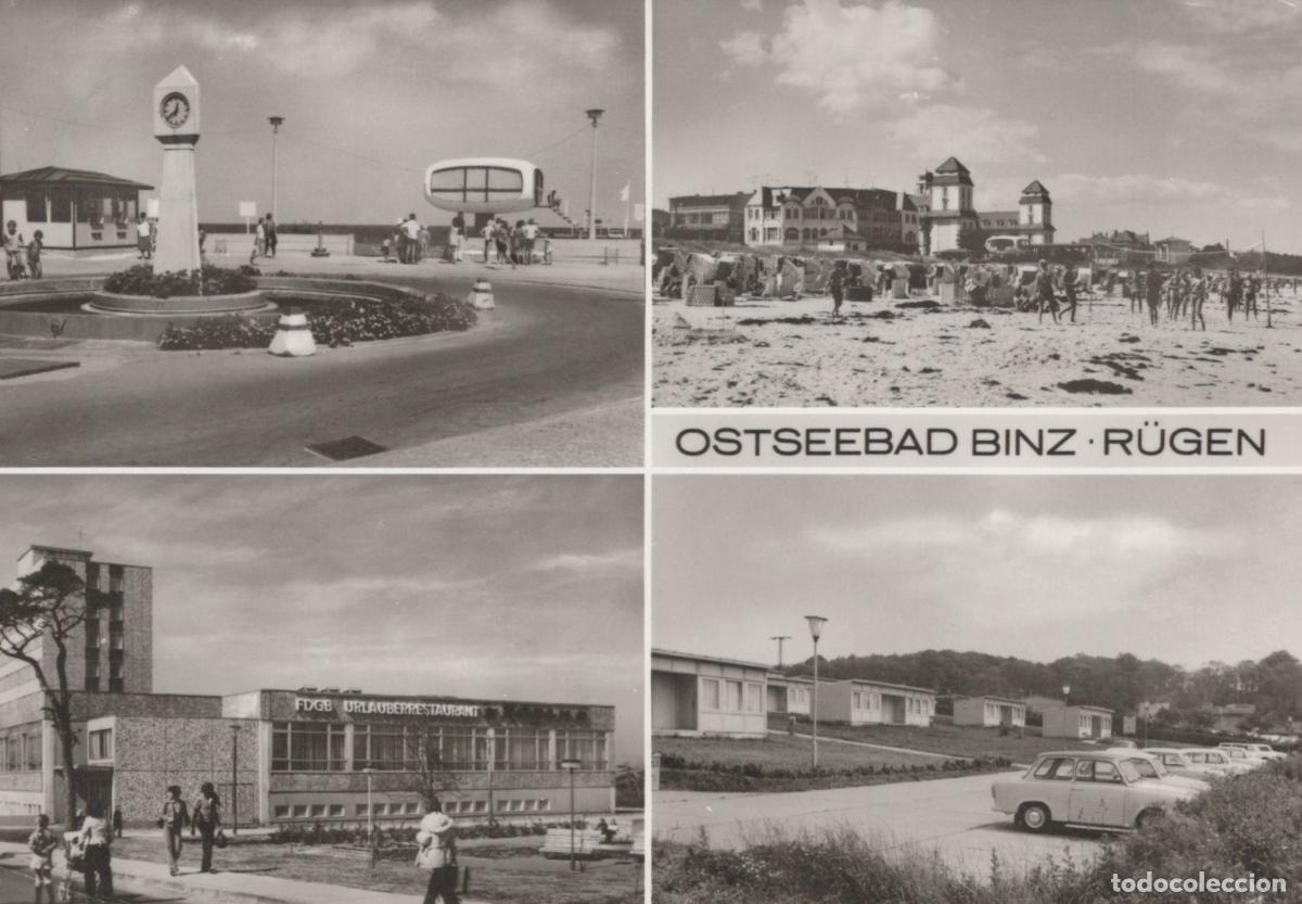 Postkarten: Germany Ruegen Ostseebad Binz R&uuml;gen Clock Tower Beach Fdgb Restaurant *YAZ317
