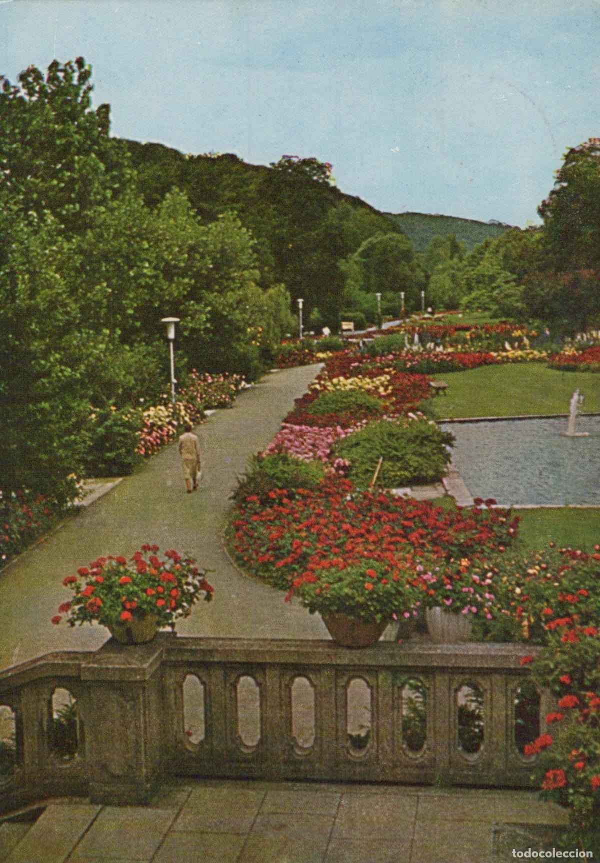 Cartoline: Germany Bad Kissingen Rosengarten Park With Flower Beds and Fountain *YAZ515